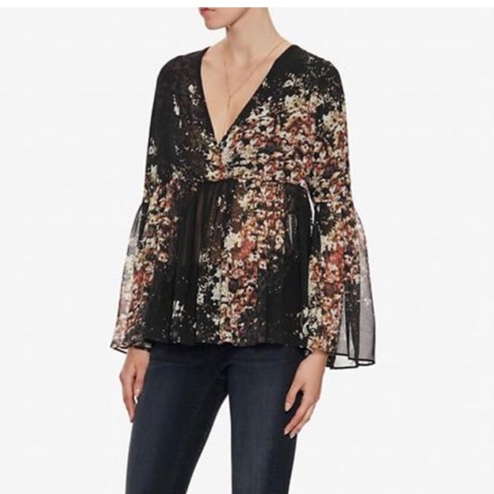 INTERMIX Boho Long Sleeve 100% Silk Blouse Top
